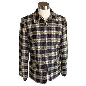 Sag Harbor Black Red Mustard Plaid Tweed Jacket Size 10
